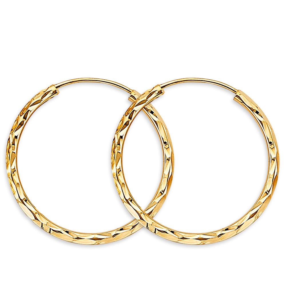 14K Yellow Gold 1.8 mm Shiny Diamond Cut Endless Hoop (25 mm)