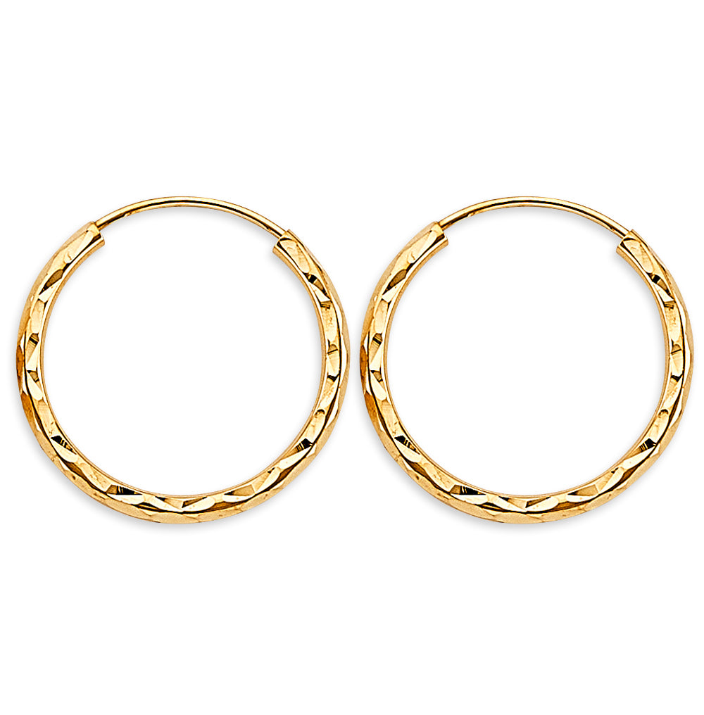 14K Yellow Gold 1.8 mm Shiny Diamond Cut Endless Hoop (20 mm)