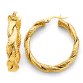 14K Yellow Gold Fancy Braided Lined Hoop Earring