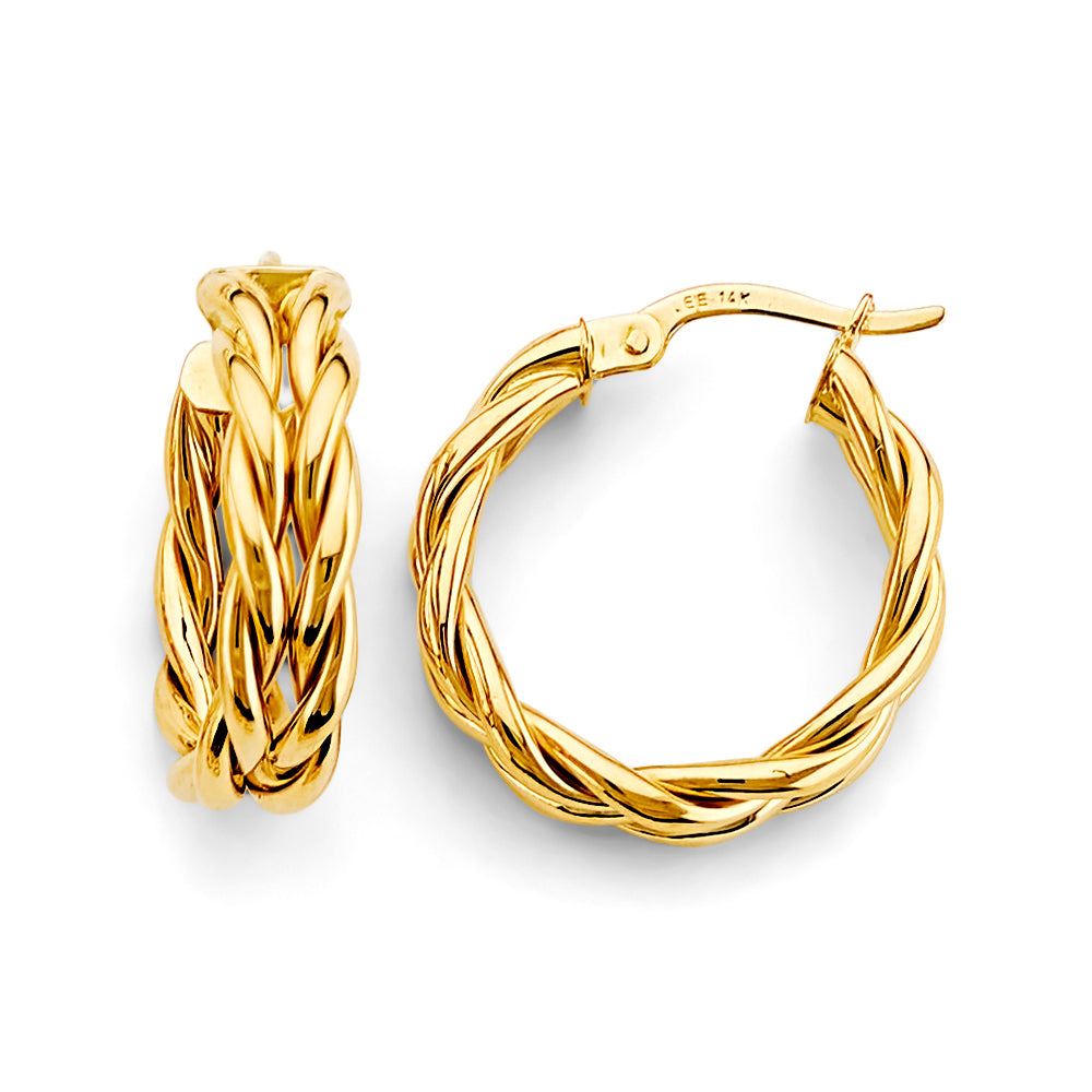 14K Yellow Gold Fancy Braided Hoop Earring