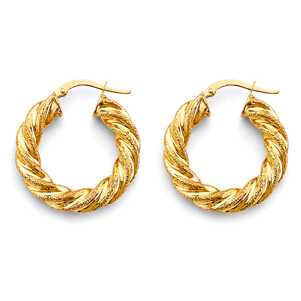 14K Yellow Gold Hollow Twist Hoop Earring