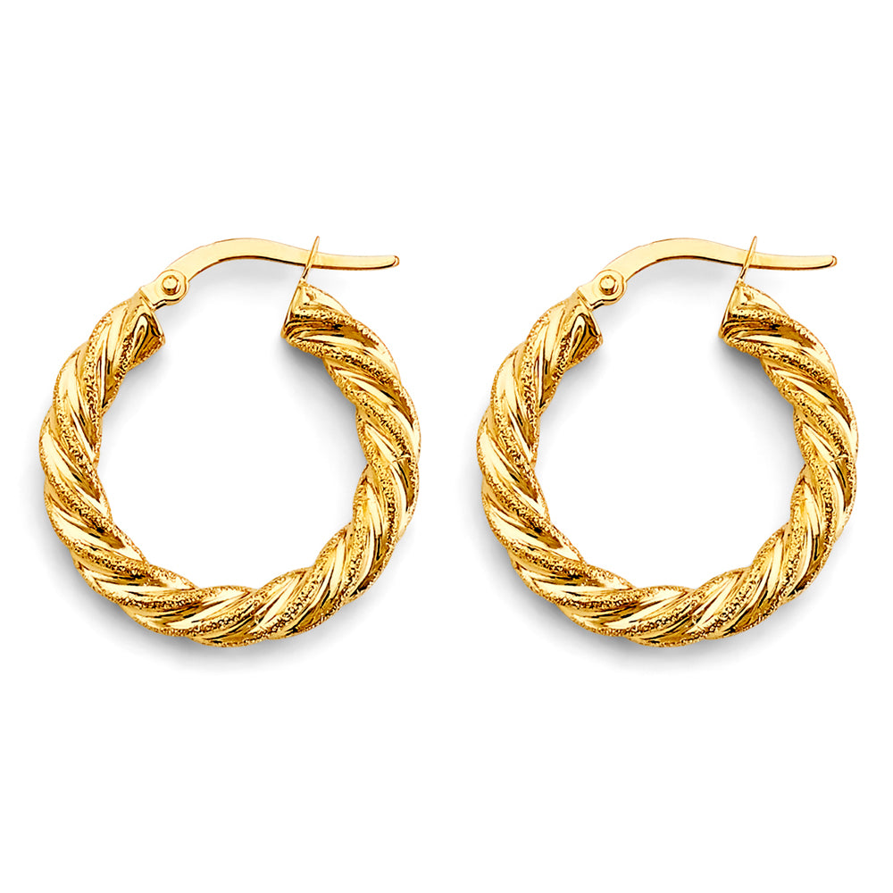 14K Yellow Gold Hollow Twist Hoop Earring