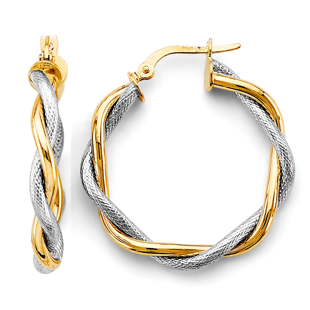 14K Two Tone Gold Braided Hoop Earring