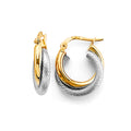 14K Two Tone Gold Two Rows Crossed Hoop Earring