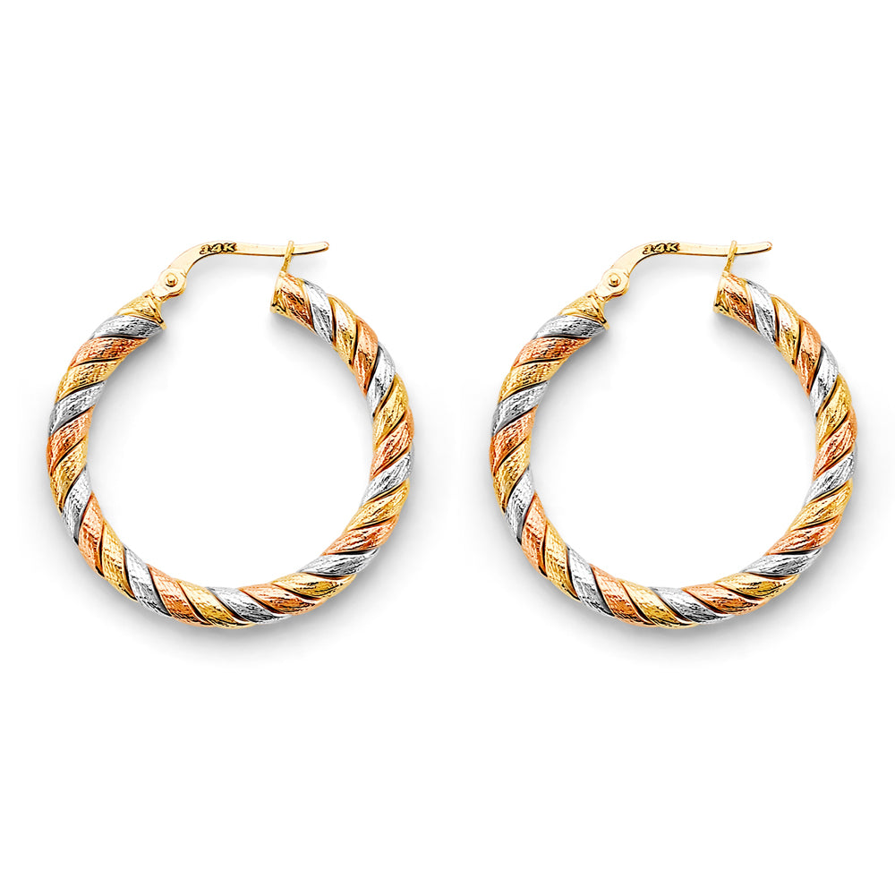 14K Yellow White Rose Gold Braided Hoop Earring