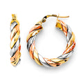 14K Yellow White Rose Gold Braided Hoop Earring