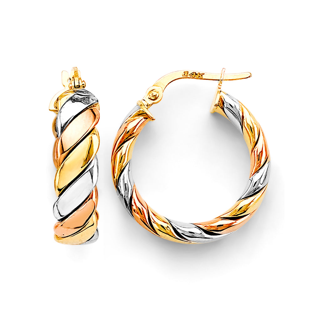 14K Yellow White Rose Gold Braided Hoop Earring