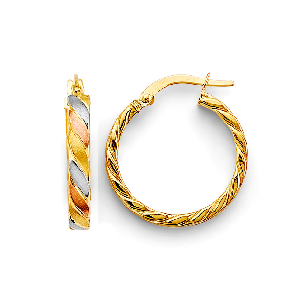 14K Yellow White Rose Gold Braided Hoop Earring