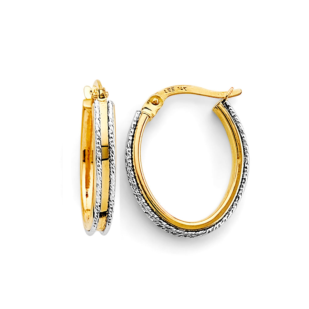 14K Two Tone Gold Sparkling Hoop Earring