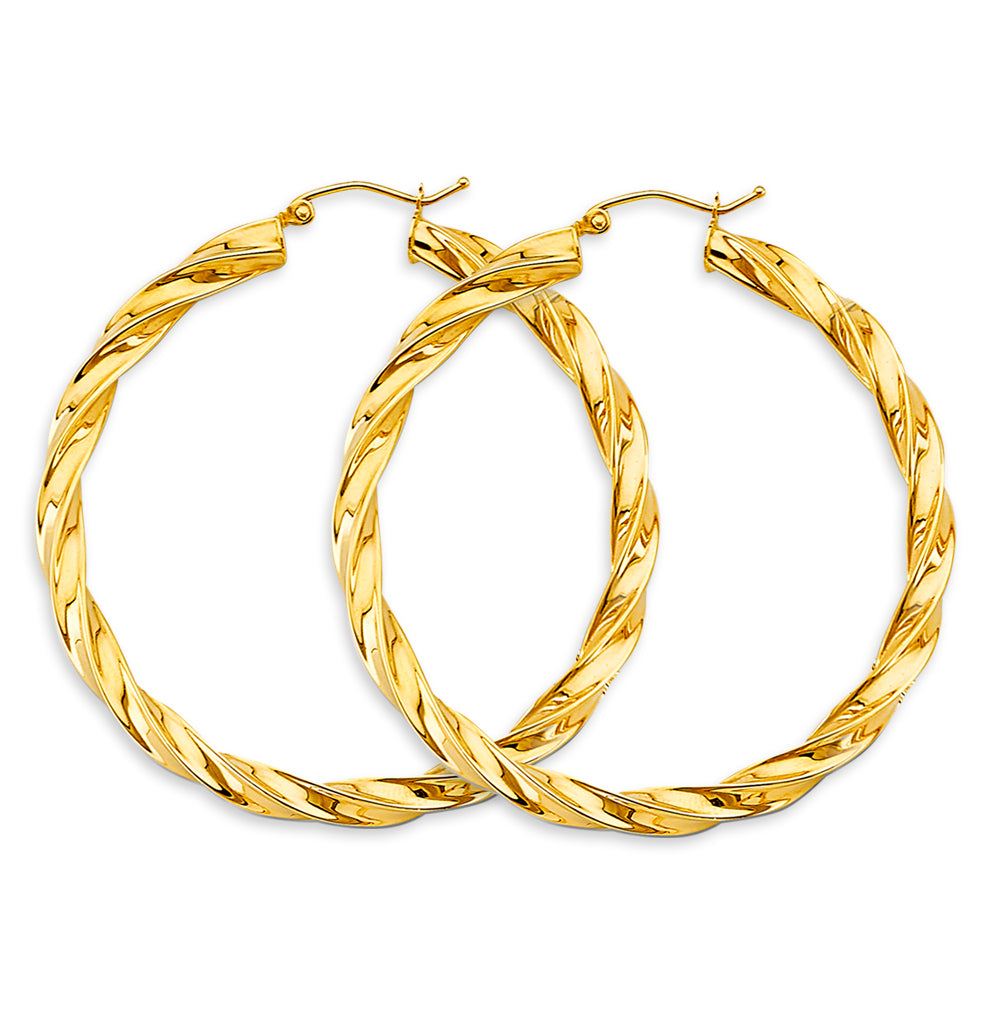 14K Yellow Gold 4 mm Twisted Hoop Earring