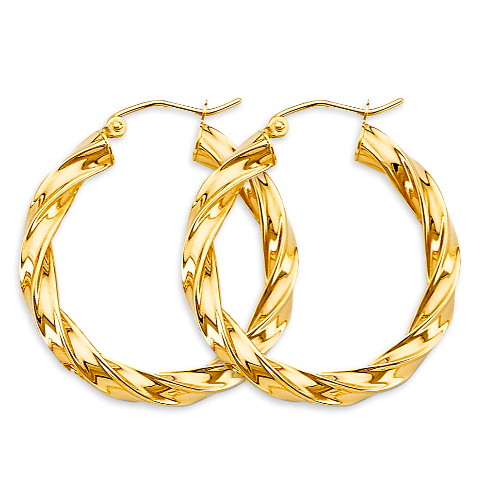 14K Yellow Gold 4 mm Twisted Hoop Earring