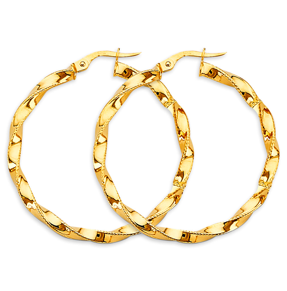 14K Yellow Gold 2.8 mm Twisted Hoop Earring