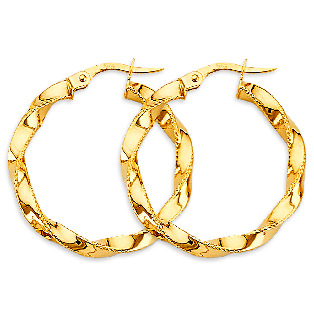 14K Yellow Gold 2.8 mm Twisted Hoop Earring