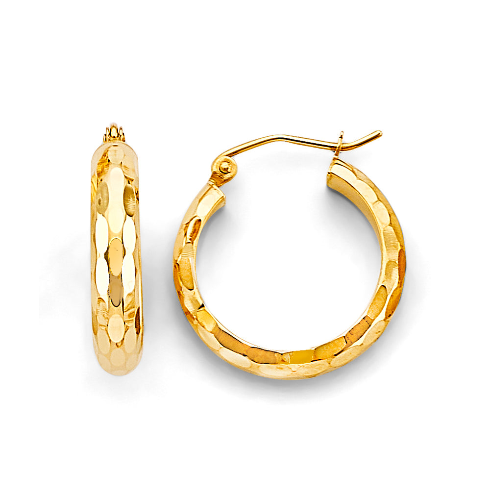 14K Yellow Gold Shiny Diamond Cut Hoop Earring