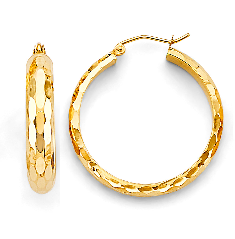 14K Yellow Gold Shiny Diamond Cut Hoop Earring