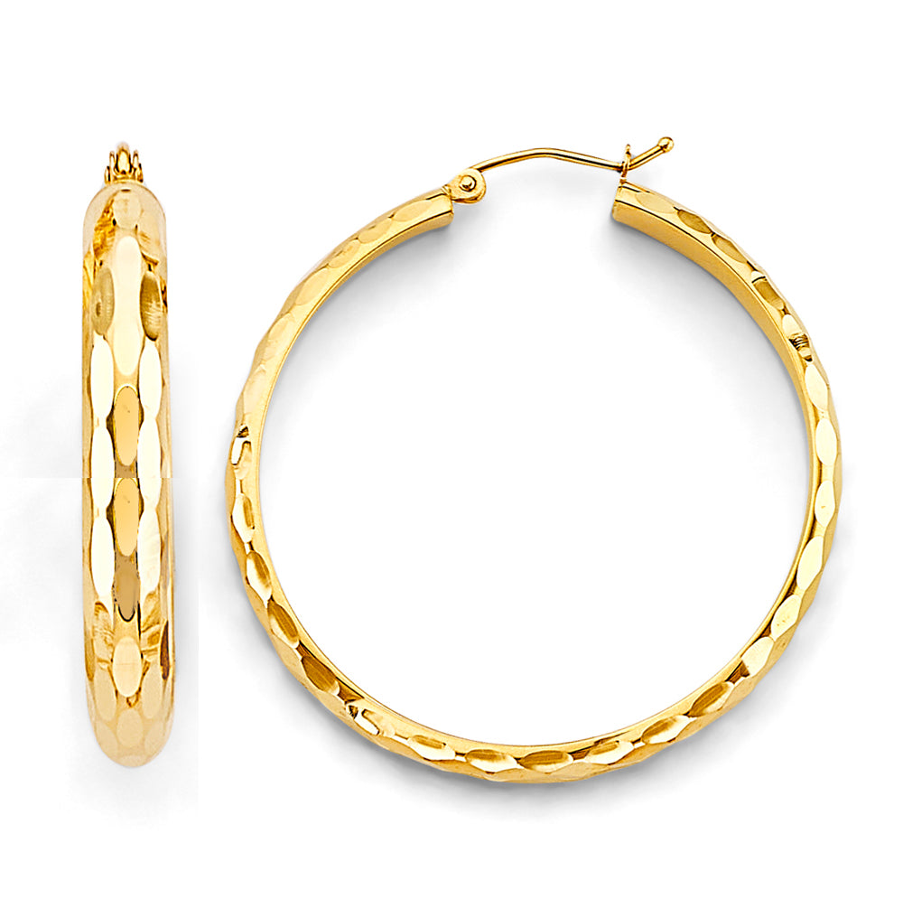 14K Yellow Gold Shiny Diamond Cut Hoop Earring
