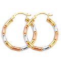 14K Yellow White Rose Gold Bamboo Style Hoop Earring