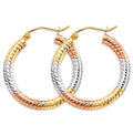 14K Yellow White Rose Gold 3 mm Tube Diamond Cut Hoop Earring