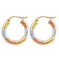 14K Yellow White Rose Gold 3 mm Tube Diamond Cut Hoop Earring