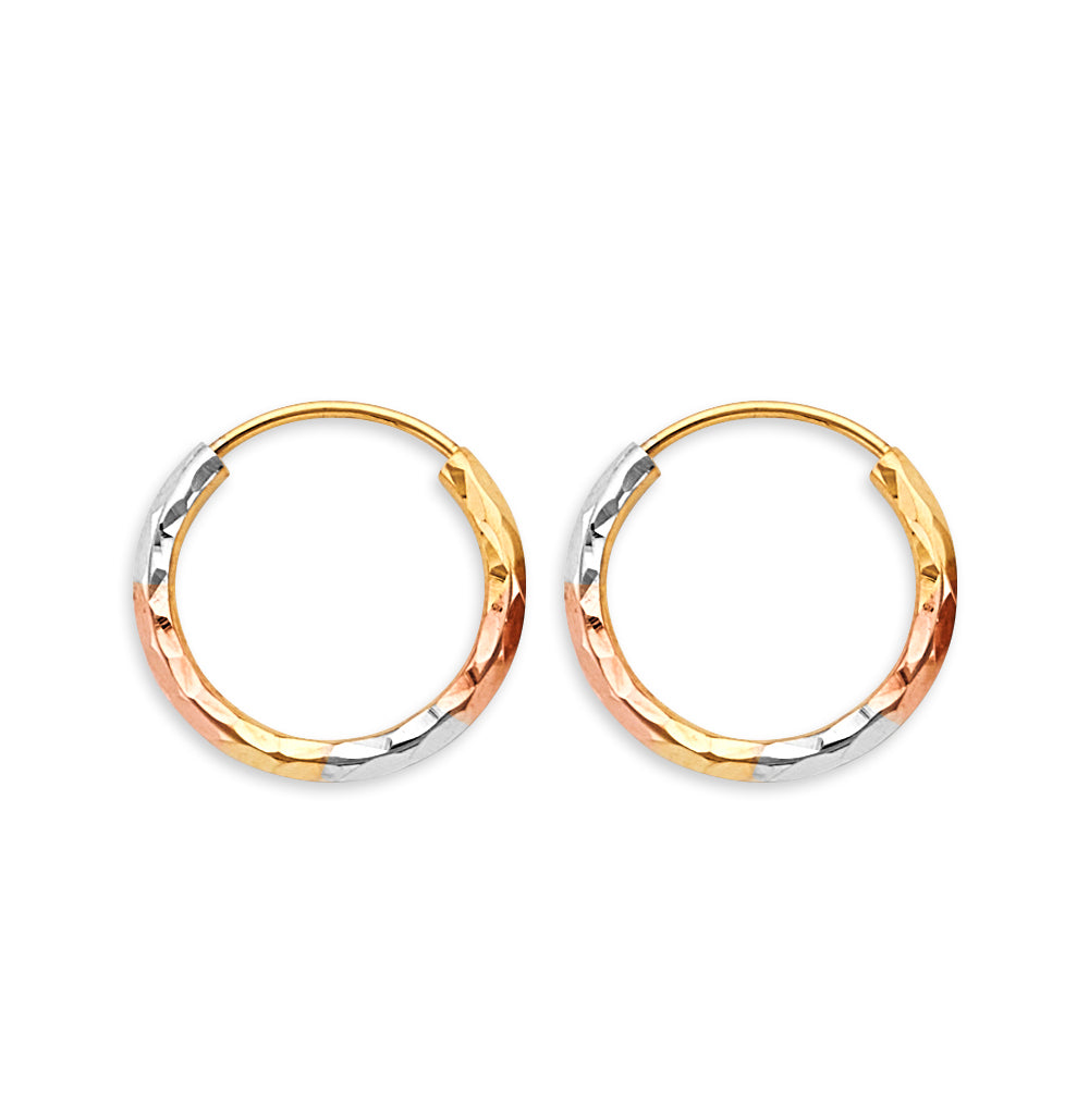 14K Yellow White Rose Gold 1.8 mm Tube Diamond Cut Endless Hoop Ear