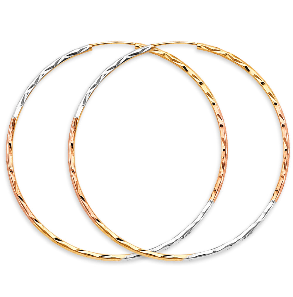 14K Yellow White Rose Gold 1.8 mm Tube Diamond Cut Endless Hoop Ear
