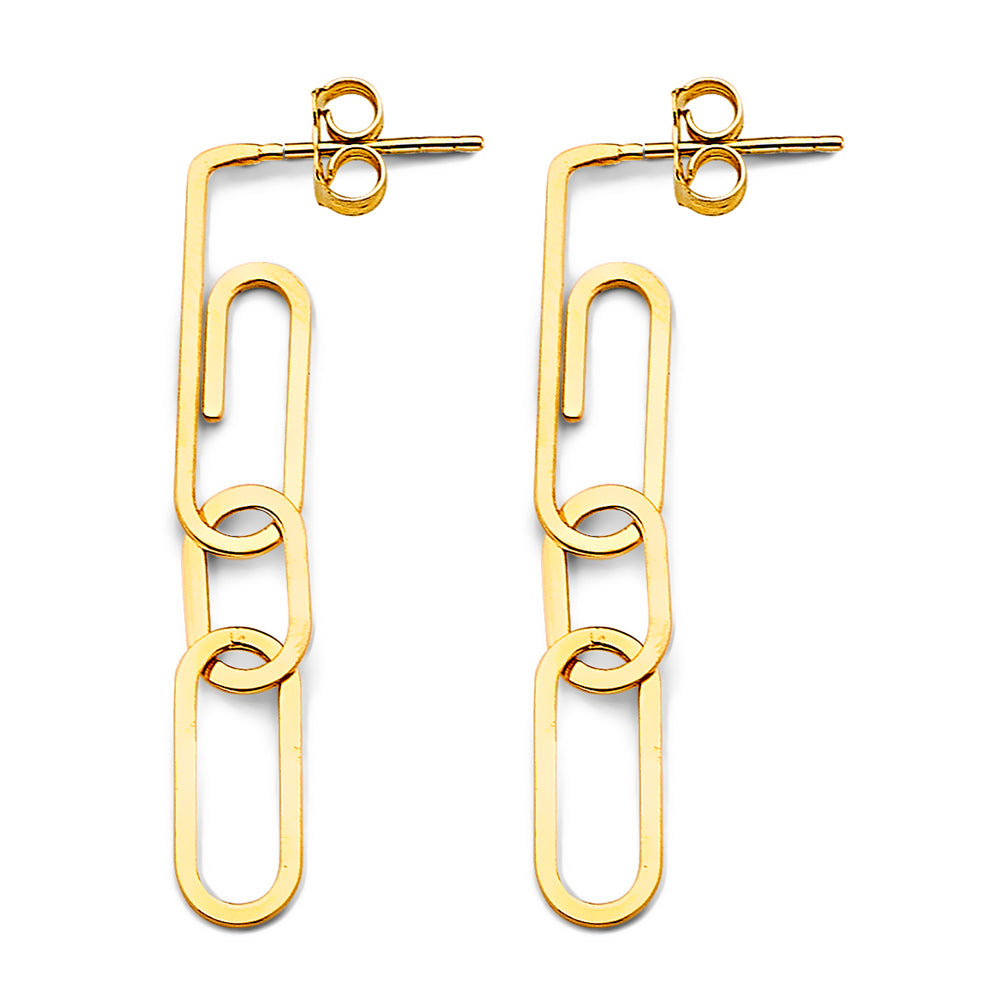 14K Yellow Gold Paperclip Earring (W/ Pushback)