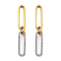 14K Two Tone Gold CZ Paperclip Earring (W/ Pushback)