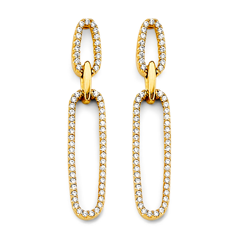 14K Yellow Gold CZ Paperclip Earring (W/ Pushback)