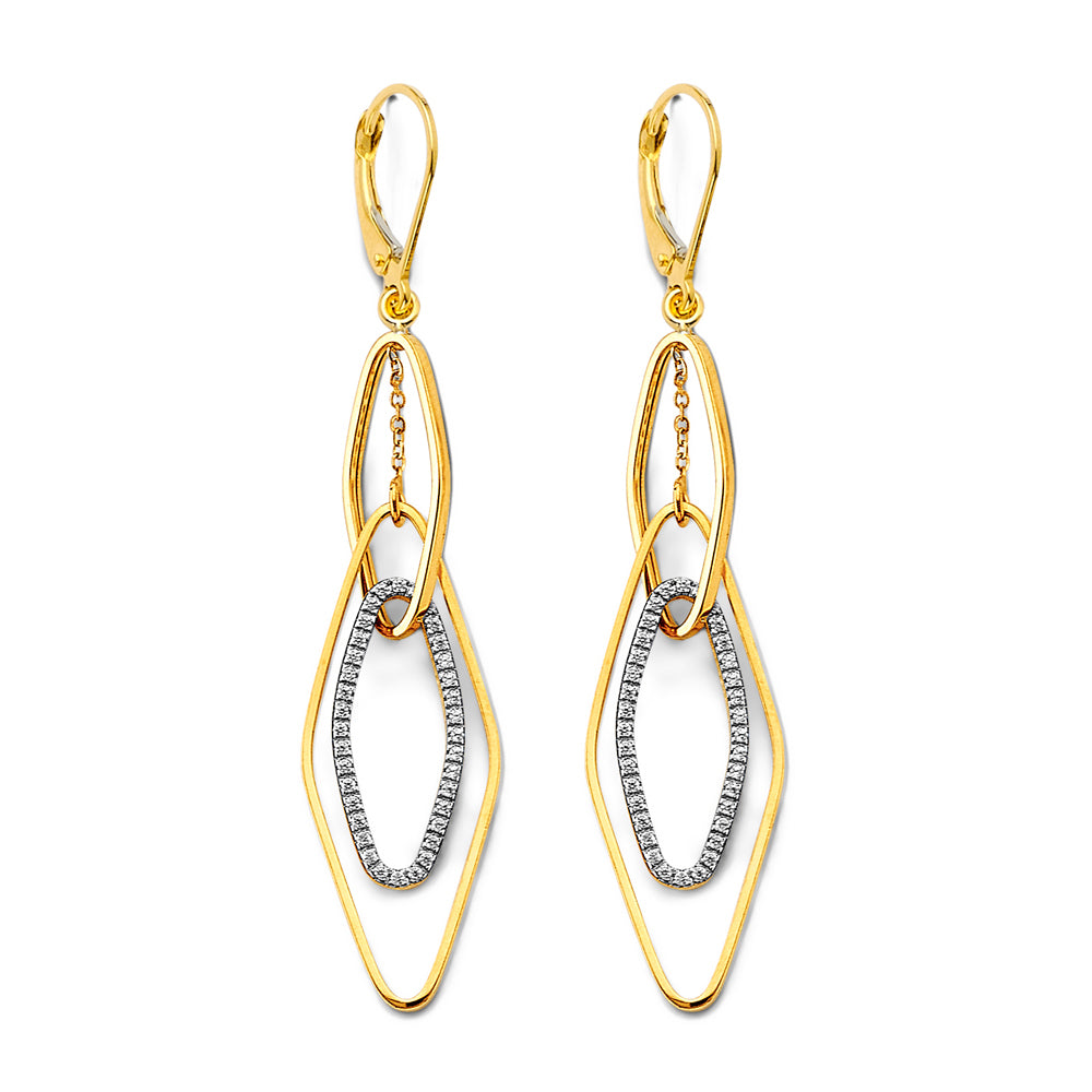 14K Two Tone Gold CZ Dangling Link Earring