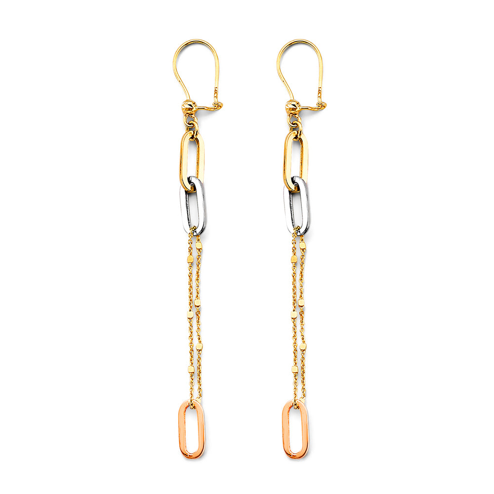 14K Yellow White Rose Gold Paperclip Chain Earring (W/ Leverback)