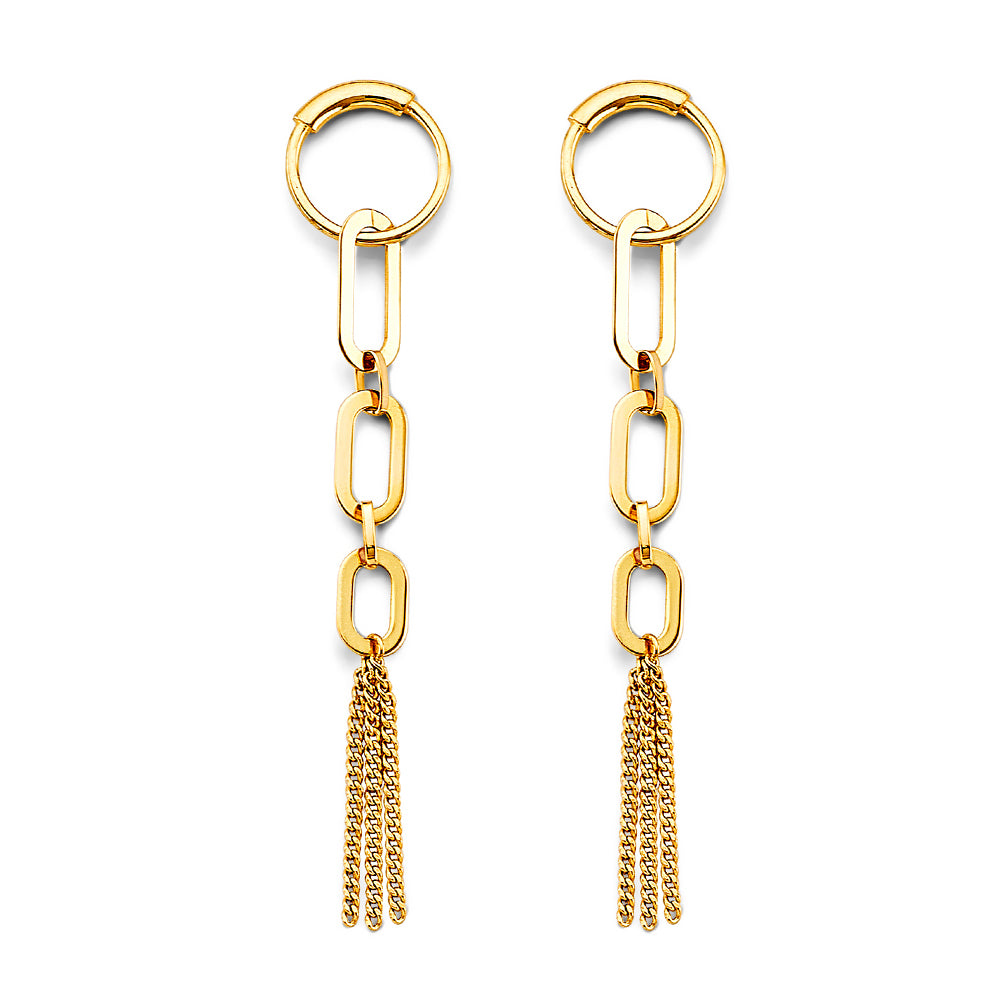 14K Yellow Gold Paperclip Hanging Chain Earring