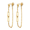 14K Yellow Gold CZ Paperclip Hanging Chain Earring
