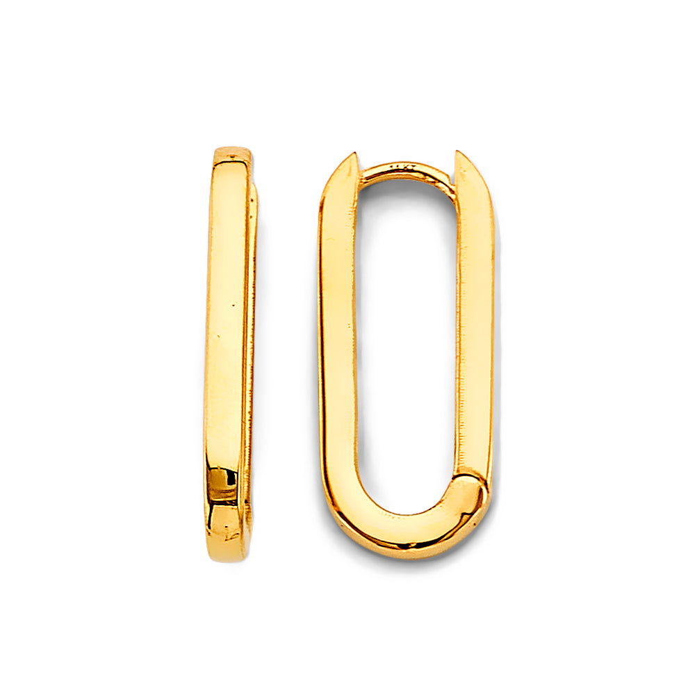 14K Yellow Gold Shiny Paperclip Huggies Earring