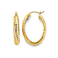 14K Yellow Gold Oval Diamond Cut Hoop Earring