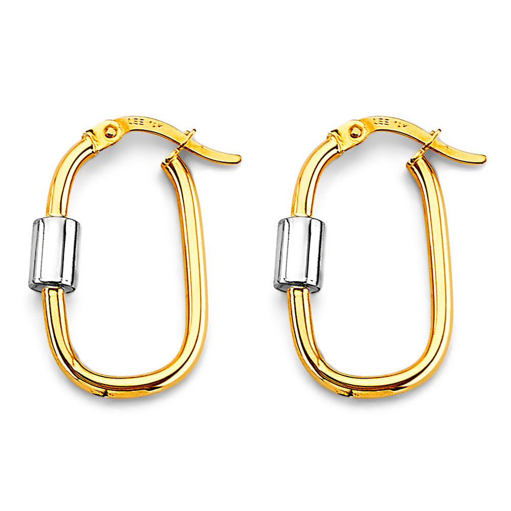 14K Two Tone Gold U Shape Hoop Earring