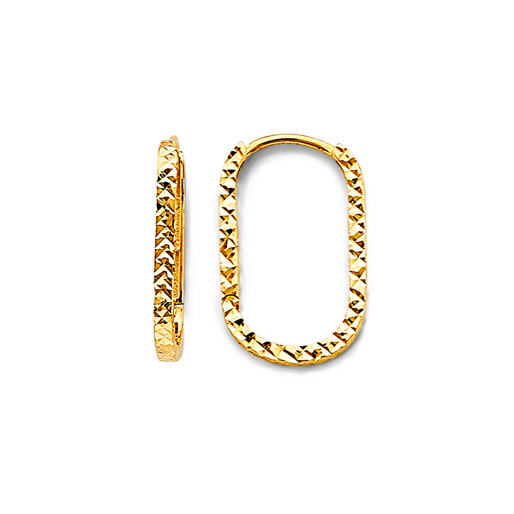 14K Yellow Gold Diamond Cut Paperclip Huggies Earring