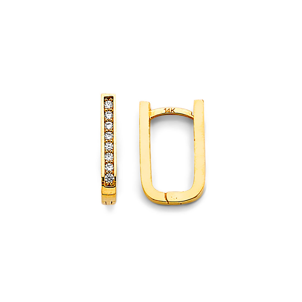 14K Yellow Gold CZ Paperclip Huggies Earring