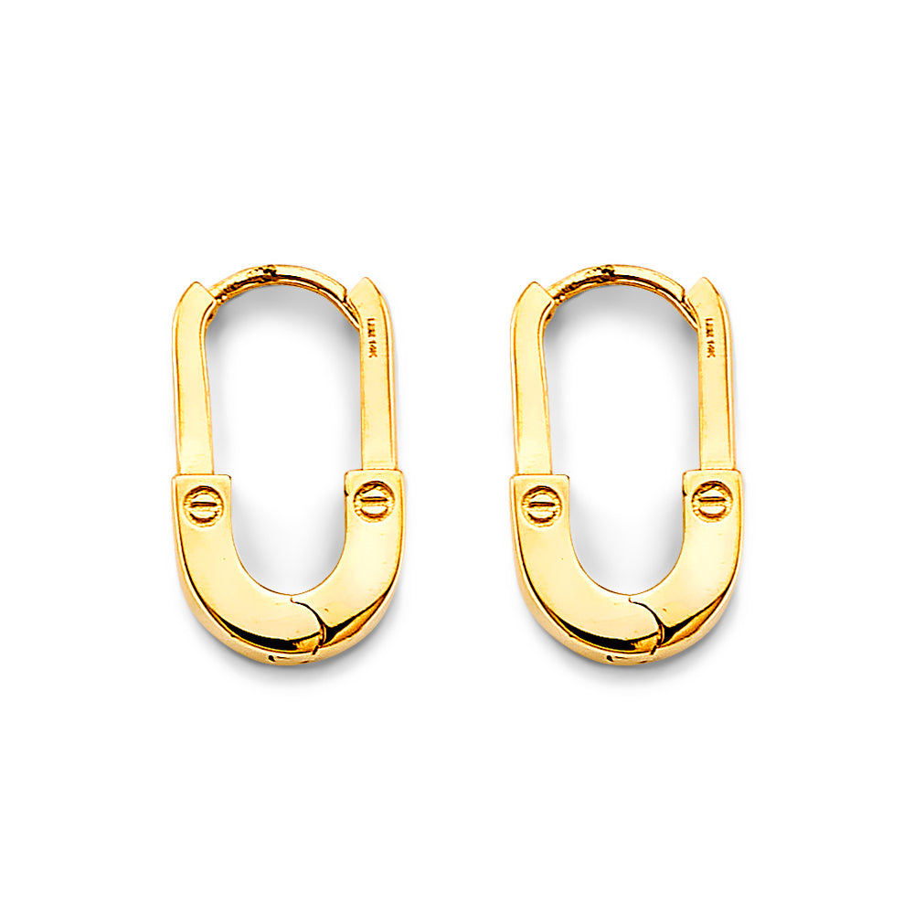 14K Yellow Gold Shiny Paperclip Huggies Earring