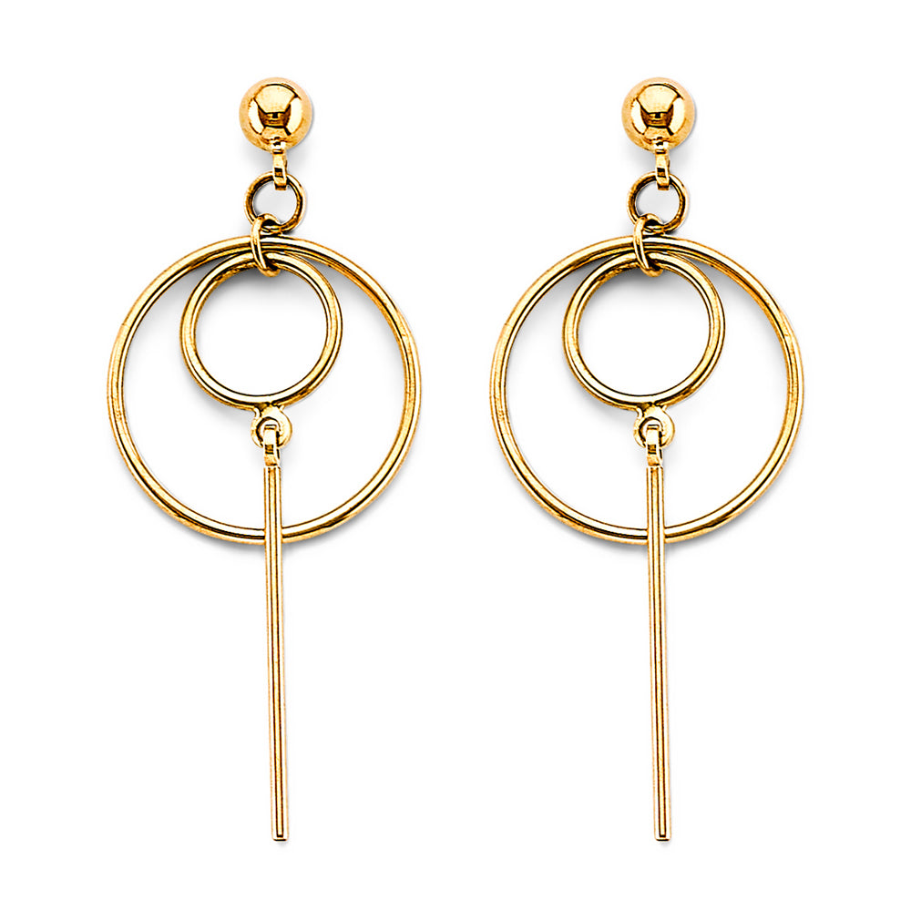 14K Yellow Gold Dangling Circle Earring