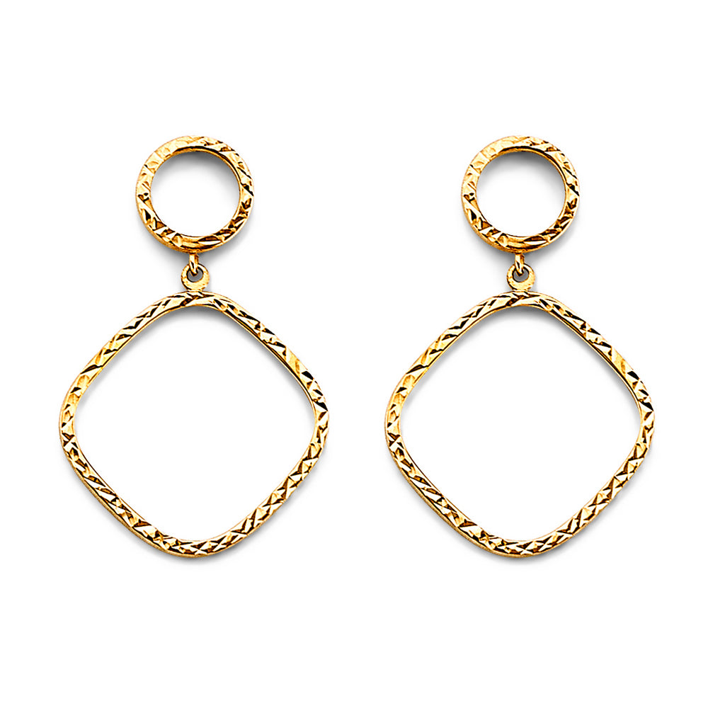 14K Yellow Gold Diamond Cut Dangling Earring