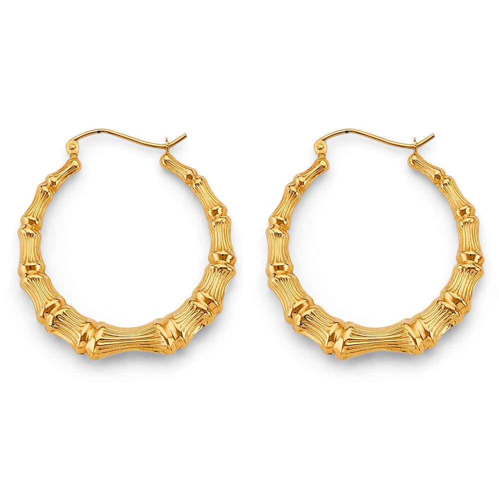 14K Yellow Gold Bamboo Hollow Hoop Earring
