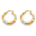 14K Yellow White Rose Gold Bamboo Hollow Hoop Earring