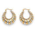 14K Two Tone Gold Shiny Hollow Hoop Earring