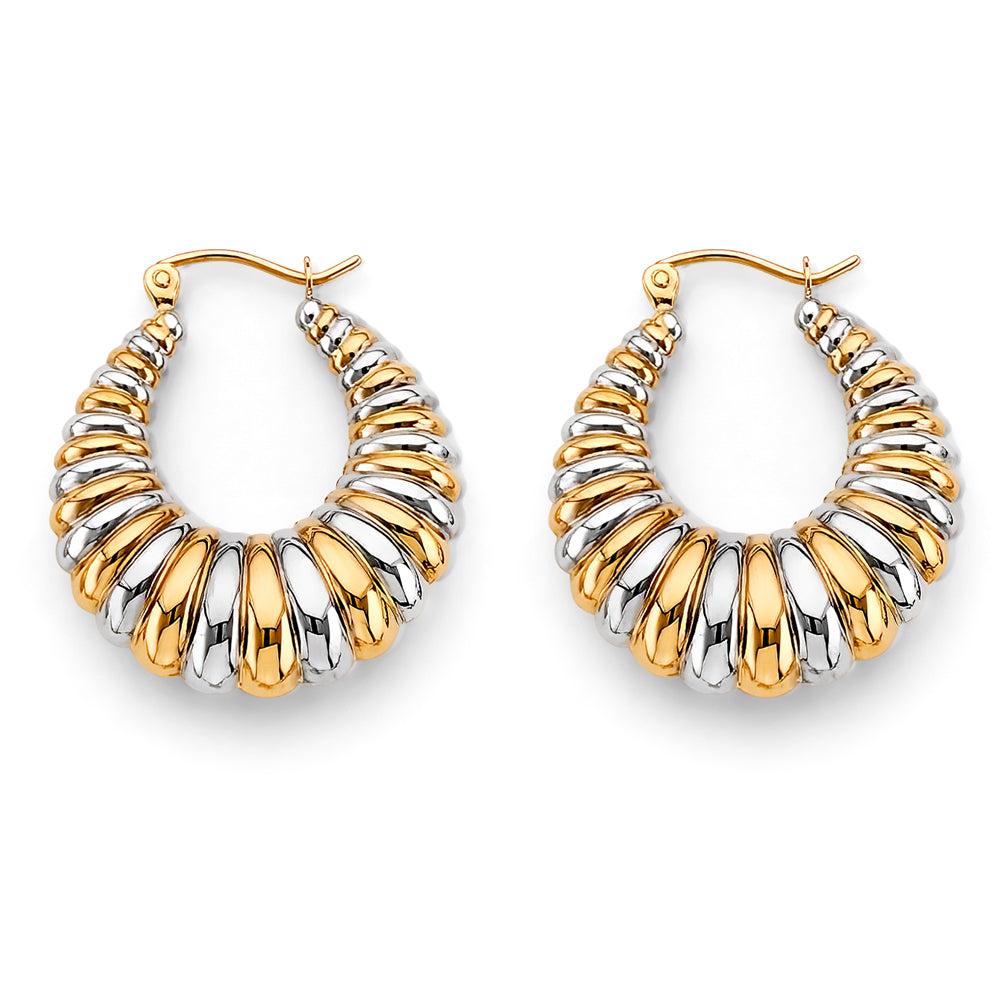14K Two Tone Gold Shiny Hollow Hoop Earring