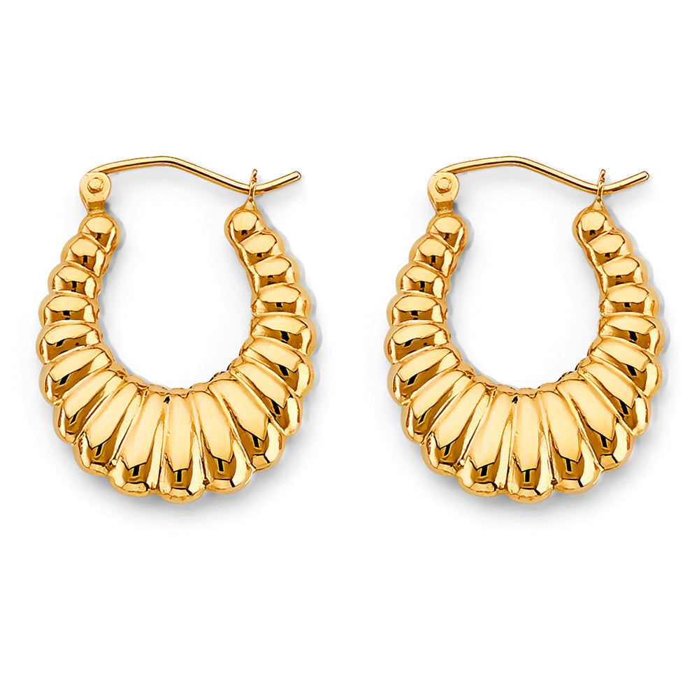 14K Yellow Gold Shiny Hollow Hoop Earring
