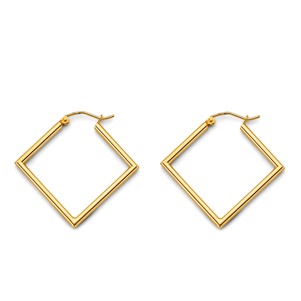 14K Yellow Gold Tube Square Polish Hoop Earring
