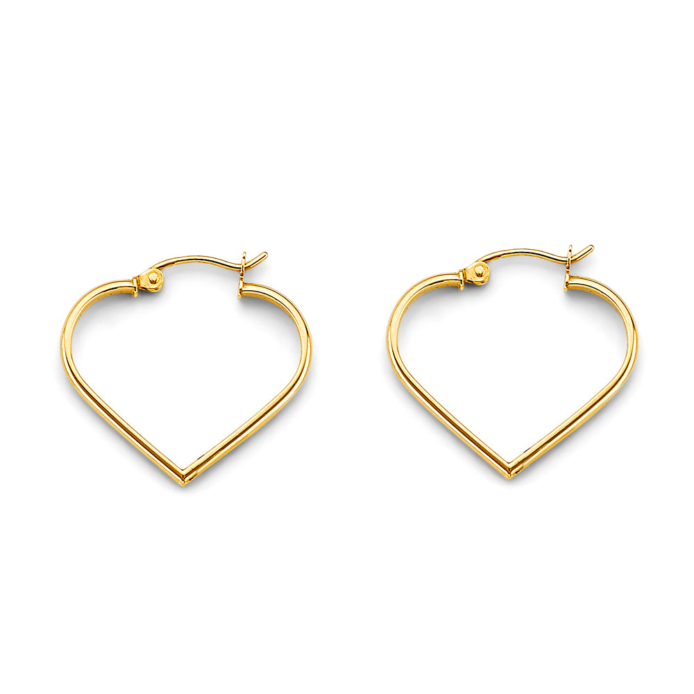 14K Yellow Gold Heart Tube Hoop Earring