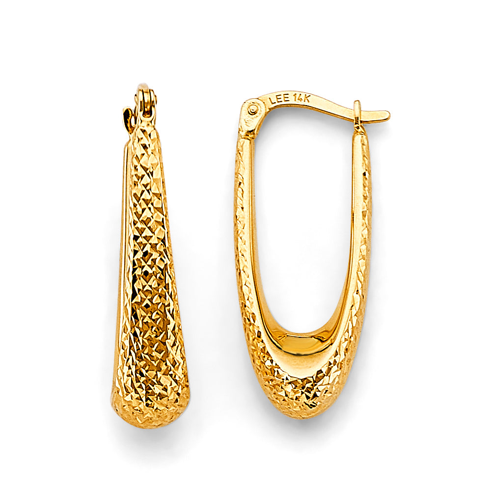 14K Yellow Gold Diamond Cut Teardrop Hollow Hoop Earring