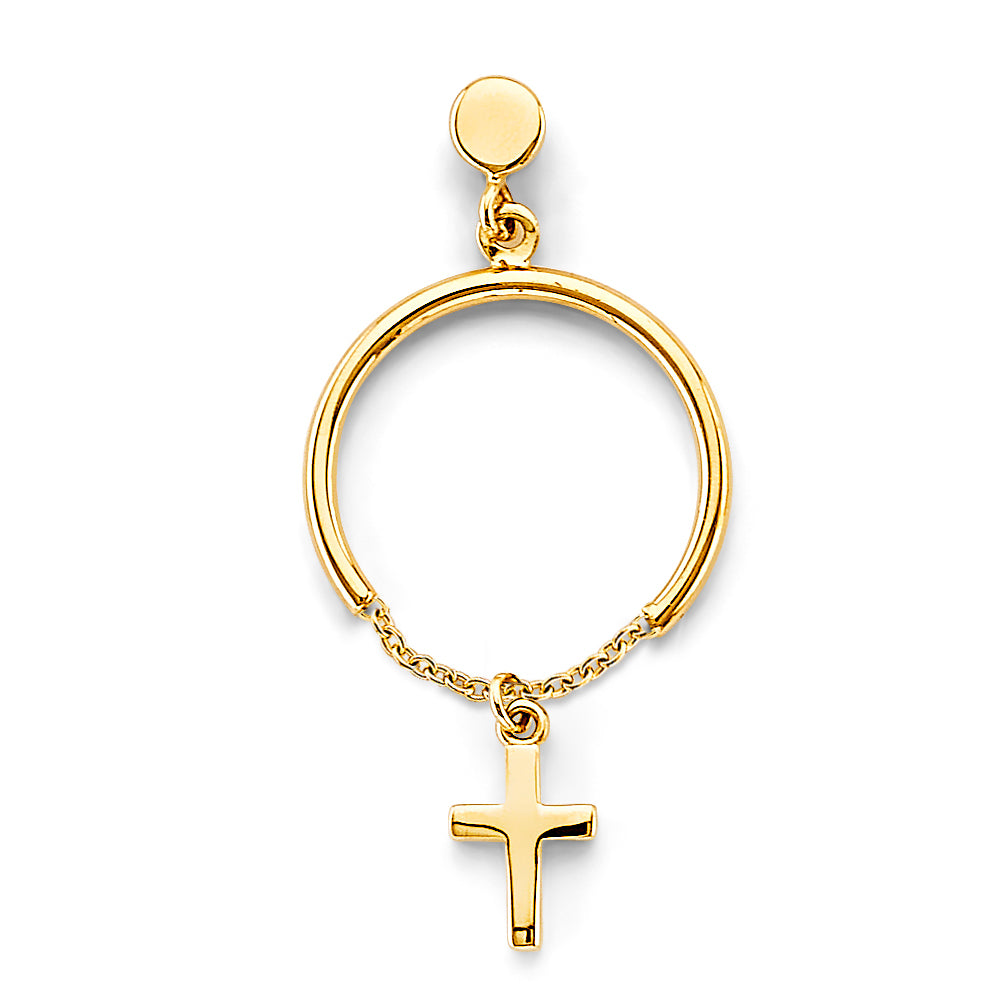 14K Yellow Gold Hanging Cross Earring