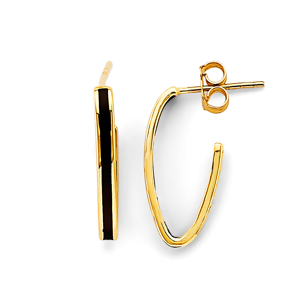14K Yellow Gold Enamel Open Oval Hoop Earring